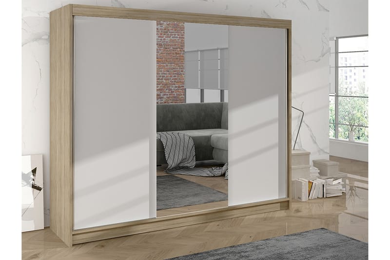 Cyria Garderobe med Speil 200x215 cm - Beige/Hvit - Oppbevaring - Klesoppbevaring - Garderober & garderobesystem