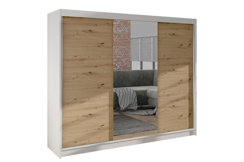 Cyria Garderobe med Speil 200x215 cm - Brun/Hvit - Oppbevaring - Klesoppbevaring - Garderober & garderobesystem