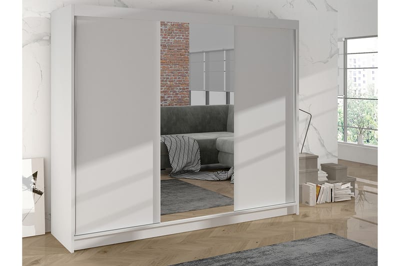 Cyria Garderobe med Speil 200x215 cm - Hvit - Oppbevaring - Klesoppbevaring - Garderober & garderobesystem