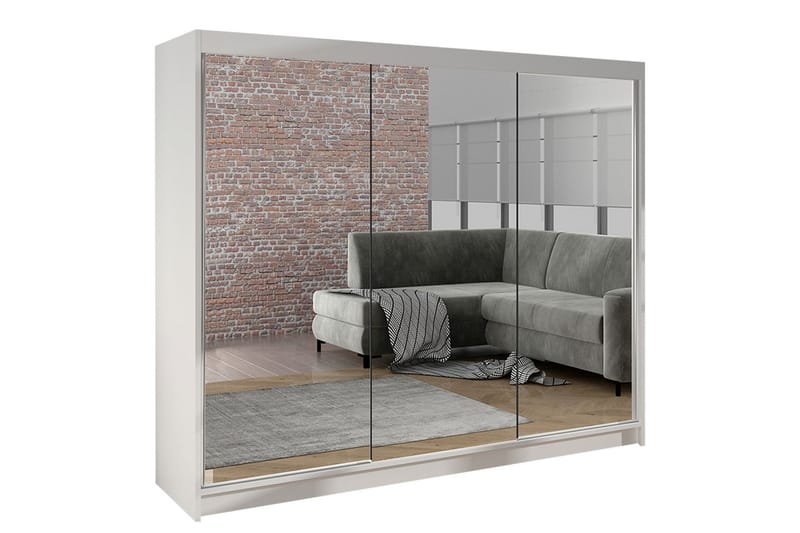 Cyria Garderobe med Speil 200x215 cm - Hvit - Oppbevaring - Klesoppbevaring - Garderober & garderobesystem