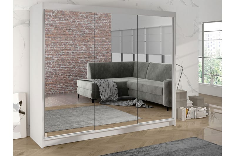 Cyria Garderobe med Speil 200x215 cm - Hvit - Oppbevaring - Klesoppbevaring - Garderober & garderobesystem