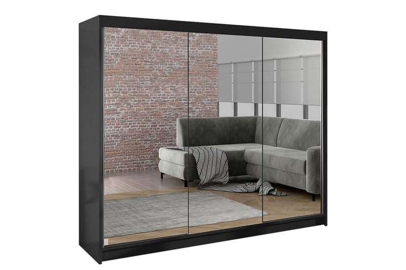 Cyria Garderobe med Speil 200x215 cm - Svart - Oppbevaring - Klesoppbevaring - Garderober & garderobesystem