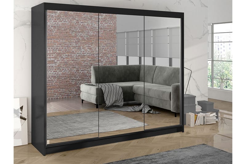 Cyria Garderobe med Speil 200x215 cm - Svart - Oppbevaring - Klesoppbevaring - Garderober & garderobesystem