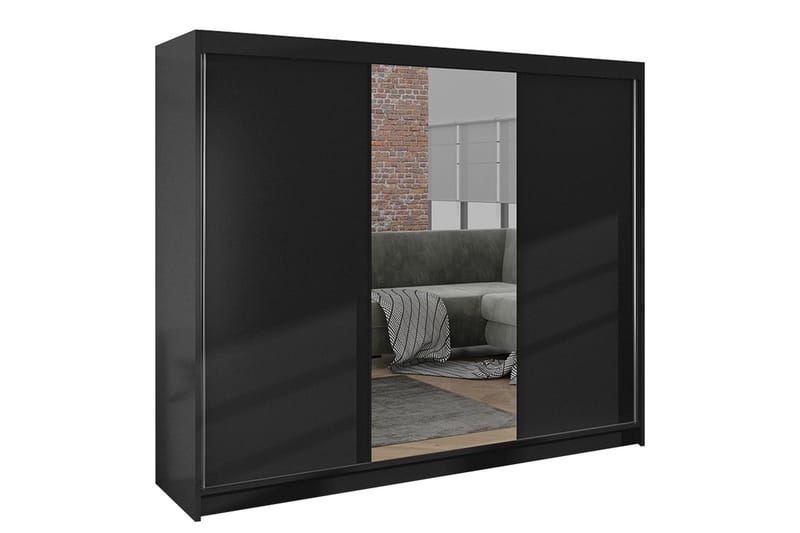 Cyria Garderobe med Speil 200x215 cm - Svart - Oppbevaring - Klesoppbevaring - Garderober & garderobesystem