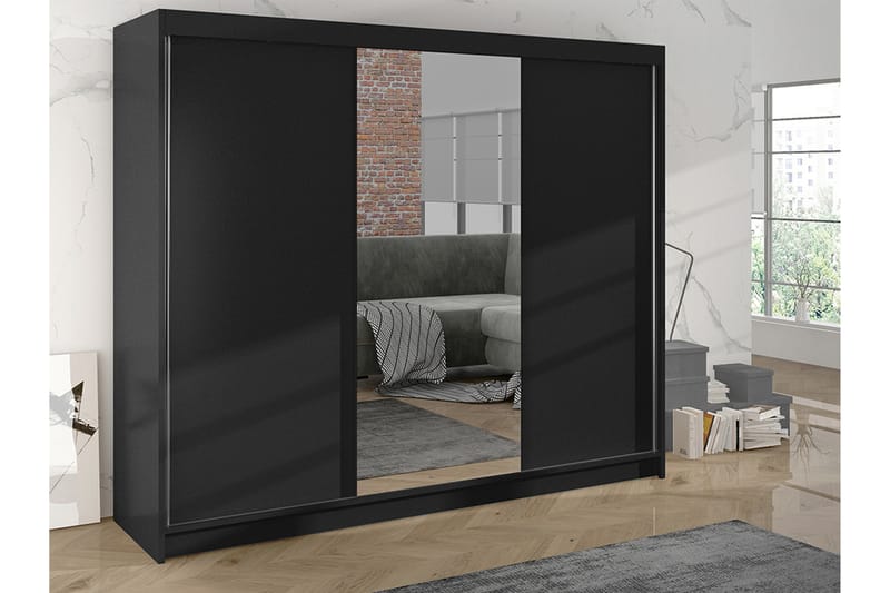 Cyria Garderobe med Speil 200x215 cm - Svart - Oppbevaring - Klesoppbevaring - Garderober & garderobesystem