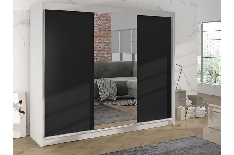 Cyria Garderobe med Speil 200x215 cm - Svart/Hvit - Oppbevaring - Klesoppbevaring - Garderober & garderobesystem