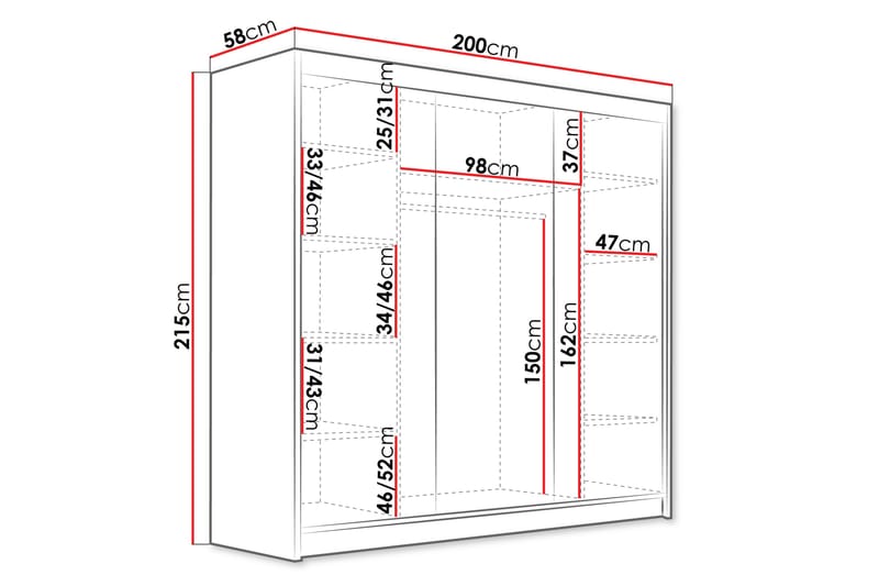 Dianna Garderobe 200x215 cm - Hvit - Oppbevaring - Klesoppbevaring - Garderober & garderobesystem