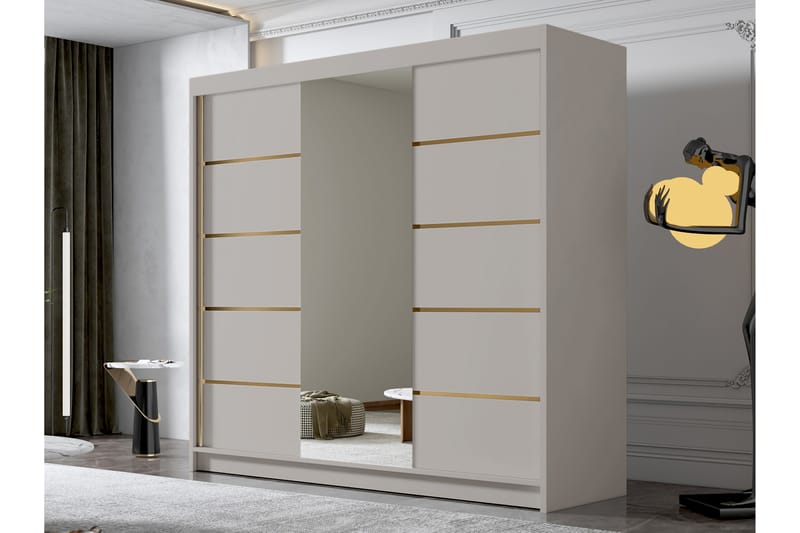 Dianna Garderobe med Speil 200x215 cm - Beige - Oppbevaring - Klesoppbevaring - Garderober & garderobesystem