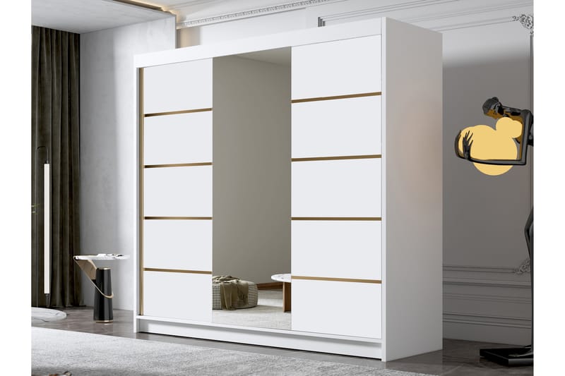 Dianna Garderobe med Speil 200x215 cm - Hvit - Oppbevaring - Klesoppbevaring - Garderober & garderobesystem