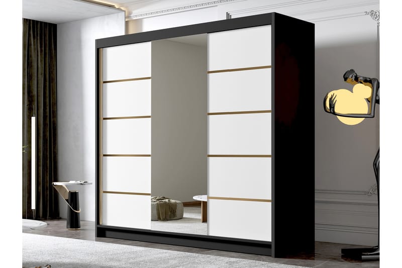 Dianna Garderobe med Speil 200x215 cm - Hvit/Svart - Oppbevaring - Klesoppbevaring - Garderober & garderobesystem