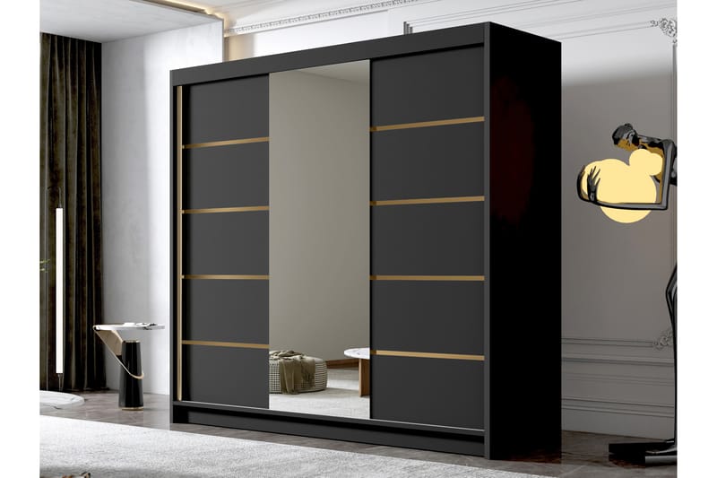 Dianna Garderobe med Speil 200x215 cm - Svart - Oppbevaring - Klesoppbevaring - Garderober & garderobesystem