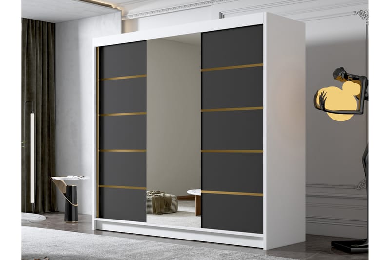 Dianna Garderobe med Speil 200x215 cm - Svart/Hvit - Oppbevaring - Klesoppbevaring - Garderober & garderobesystem