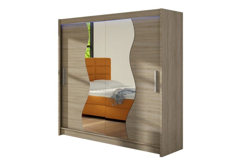 Dravon Garderobe med Speil 180x215 cm - Beige - Oppbevaring - Klesoppbevaring - Garderober & garderobesystem