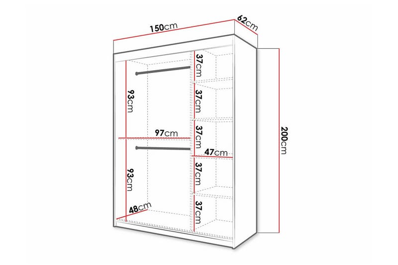 Dunvegan Garderobe med speil - Hvid - Oppbevaring - Klesoppbevaring - Garderober & garderobesystem