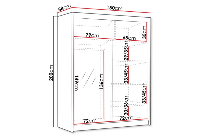 Emet Garderobe med Speil 150x200 cm - Beige - Oppbevaring - Klesoppbevaring - Garderober & garderobesystem