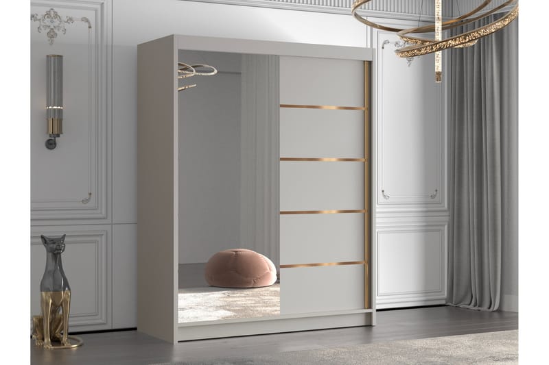 Emet Garderobe med Speil 150x200 cm - Beige - Oppbevaring - Klesoppbevaring - Garderober & garderobesystem