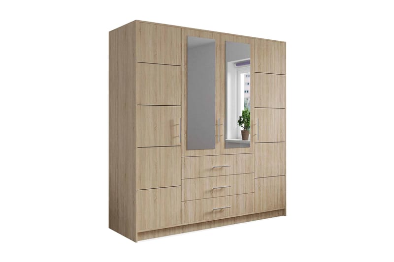 Escaldes Garderobe med Skuffer + Dører 196 cm - Beige / Tre / Natur - Oppbevaring - Klesoppbevaring - Garderober & garderobesystem