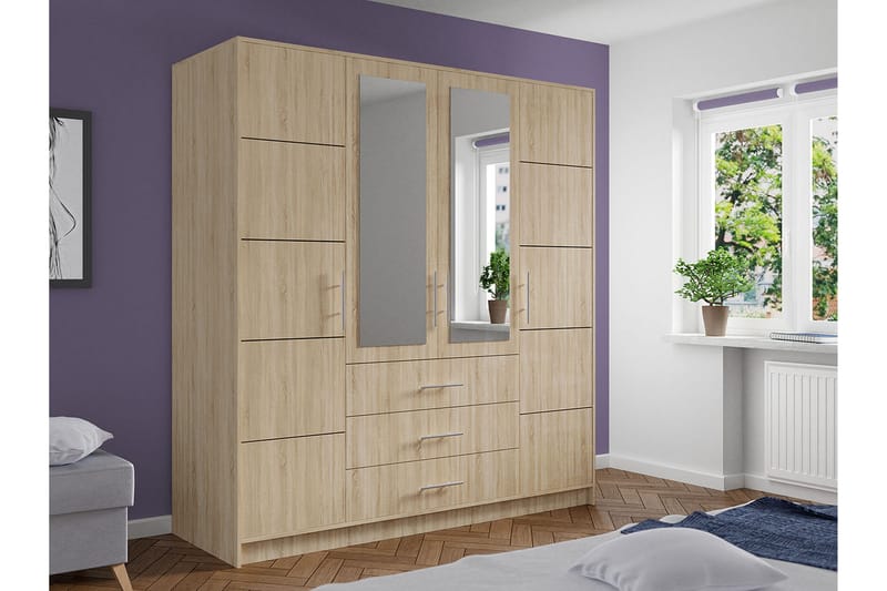 Escaldes Garderobe med Skuffer + Dører 196 cm - Beige / Tre / Natur - Oppbevaring - Klesoppbevaring - Garderober & garderobesystem