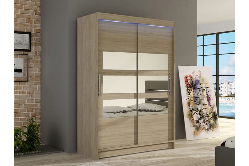 Estella Garderobe med Speil 120x200 cm - Beige - Oppbevaring - Klesoppbevaring - Garderober & garderobesystem