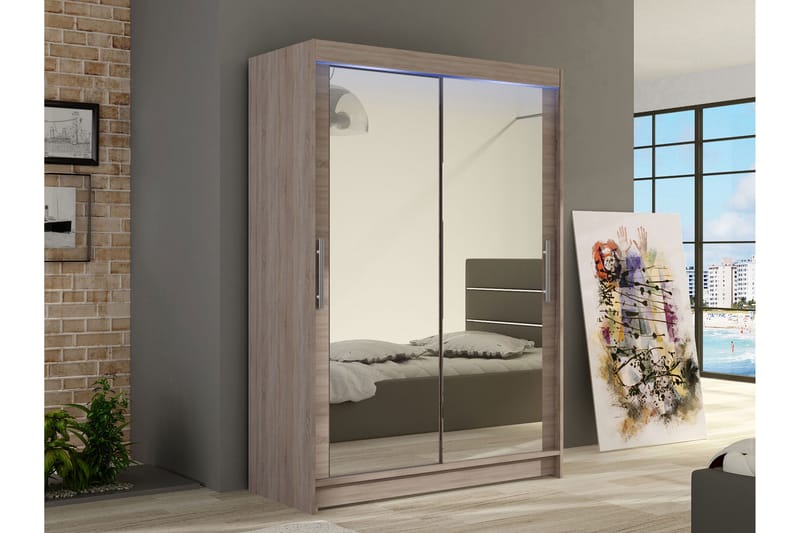 Estella Garderobe med Speil 120x200 cm - Beige - Oppbevaring - Klesoppbevaring - Garderober & garderobesystem