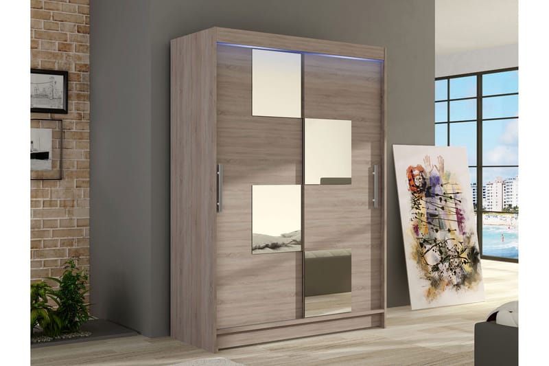 Estella Garderobe med Speil 120x200 cm - Beige - Oppbevaring - Klesoppbevaring - Garderober & garderobesystem