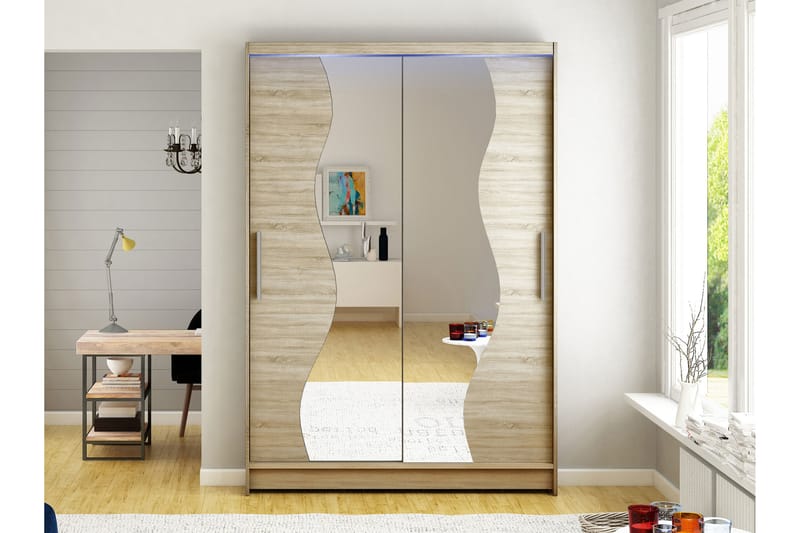 Estella Garderobe med Speil 120x200 cm - Beige - Oppbevaring - Klesoppbevaring - Garderober & garderobesystem