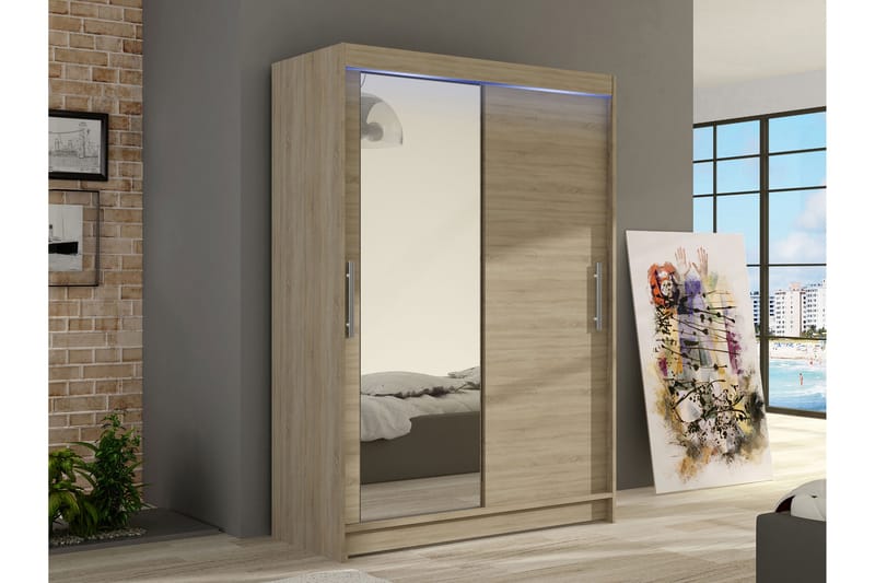 Estella Garderobe med Speil 120x200 cm - Beige - Oppbevaring - Klesoppbevaring - Garderober & garderobesystem