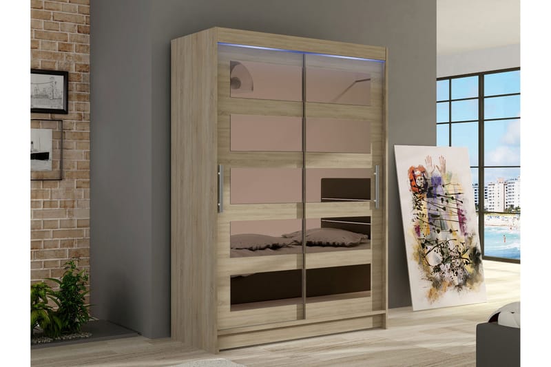 Estella Garderobe med Speil 120x200 cm - Beige - Oppbevaring - Klesoppbevaring - Garderober & garderobesystem