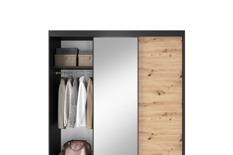 Esville Garderobe med Speil 120x220 cm - Brun - Oppbevaring - Klesoppbevaring - Garderober & garderobesystem