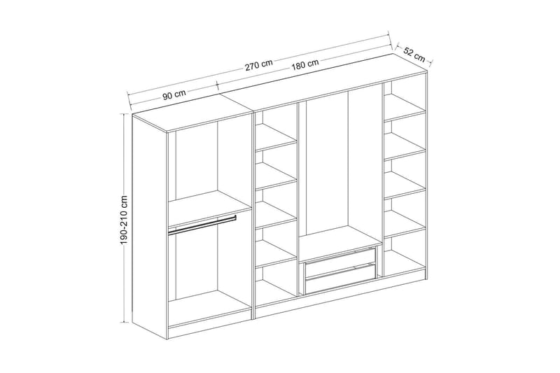 Fruitland Garderobe 270 cm - Antrasitt - Oppbevaring - Klesoppbevaring - Garderober & garderobesystem