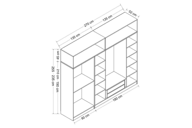 Fruitland Garderobe 270 cm - Antrasitt - Oppbevaring - Klesoppbevaring - Garderober & garderobesystem