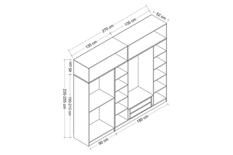 Fruitland Garderobe 270 cm - Brun - Oppbevaring - Klesoppbevaring - Garderober & garderobesystem