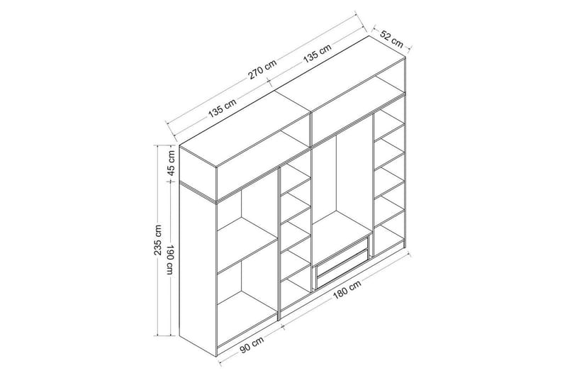 Fruitland Garderobe 270 cm - Hvit - Oppbevaring - Klesoppbevaring - Garderober & garderobesystem