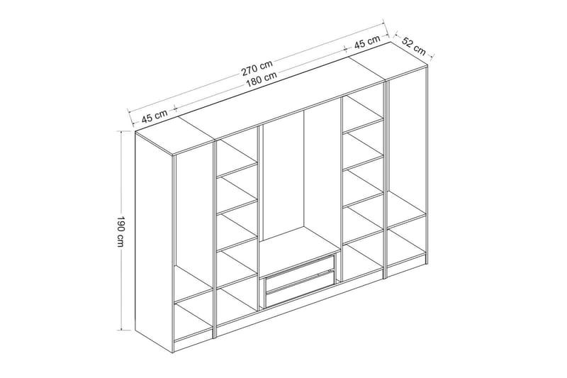 Fruitland Garderobe 270 cm - Hvit/Grå - Oppbevaring - Klesoppbevaring - Garderober & garderobesystem