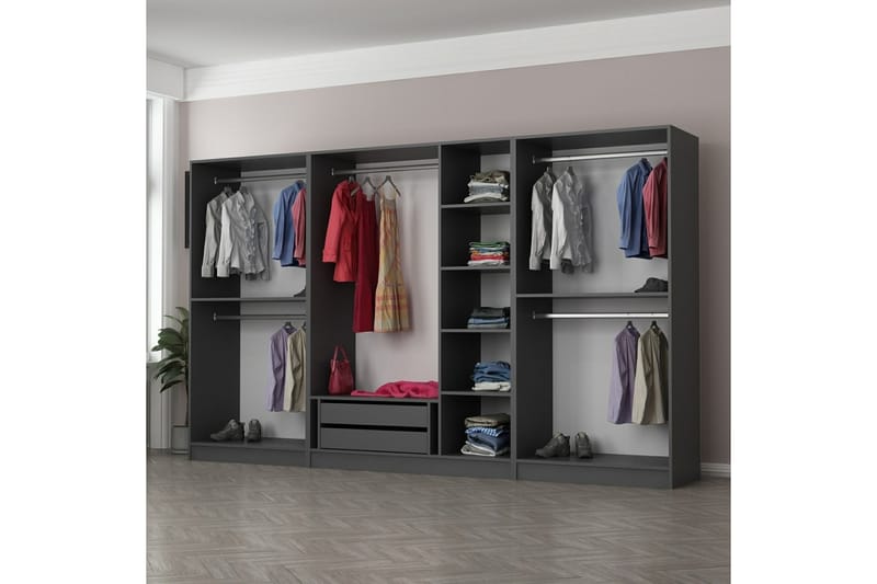 Fruitland Garderobe 315 cm - Antrasitt - Oppbevaring - Klesoppbevaring - Garderober & garderobesystem