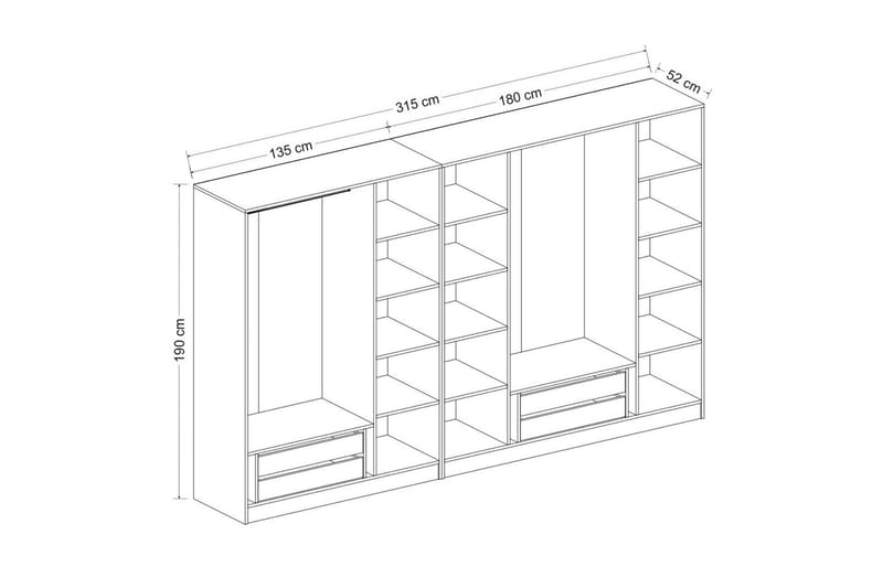 Fruitland Garderobe 315 cm - Antrasitt - Oppbevaring - Klesoppbevaring - Garderober & garderobesystem