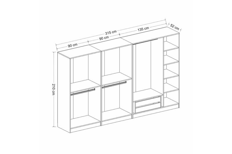 Fruitland Garderobe 315 cm - Antrasitt - Oppbevaring - Klesoppbevaring - Garderober & garderobesystem