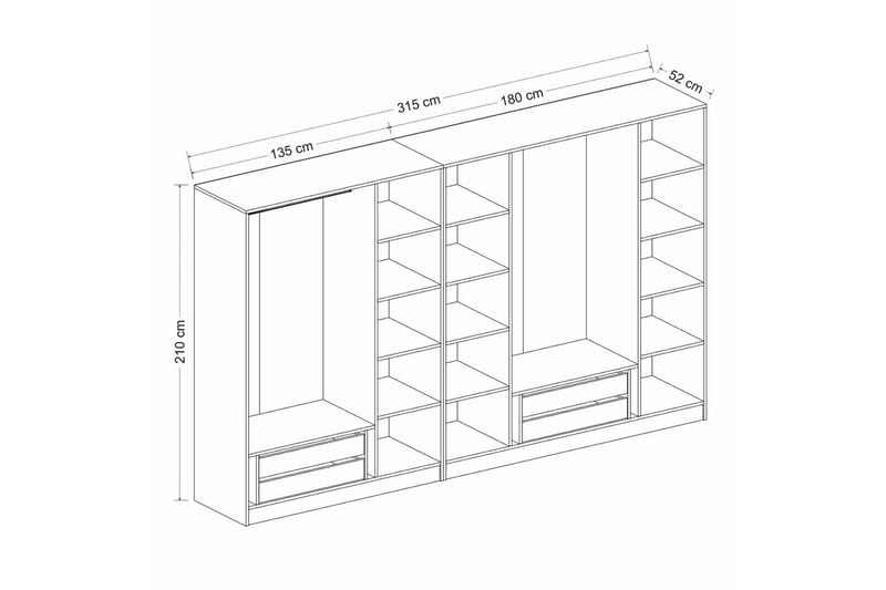 Fruitland Garderobe 315 cm - Antrasitt - Oppbevaring - Klesoppbevaring - Garderober & garderobesystem