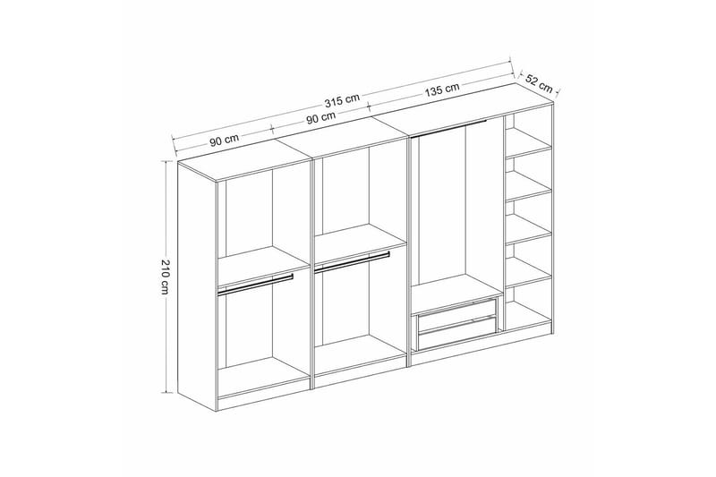 Fruitland Garderobe 315 cm - Antrasitt - Oppbevaring - Klesoppbevaring - Garderober & garderobesystem