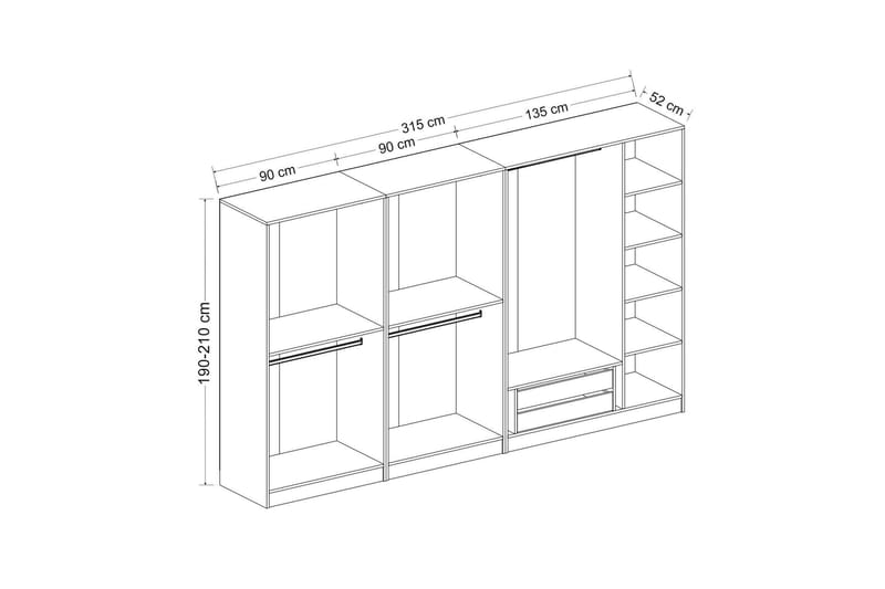 Fruitland Garderobe 315 cm - Eik - Oppbevaring - Klesoppbevaring - Garderober & garderobesystem