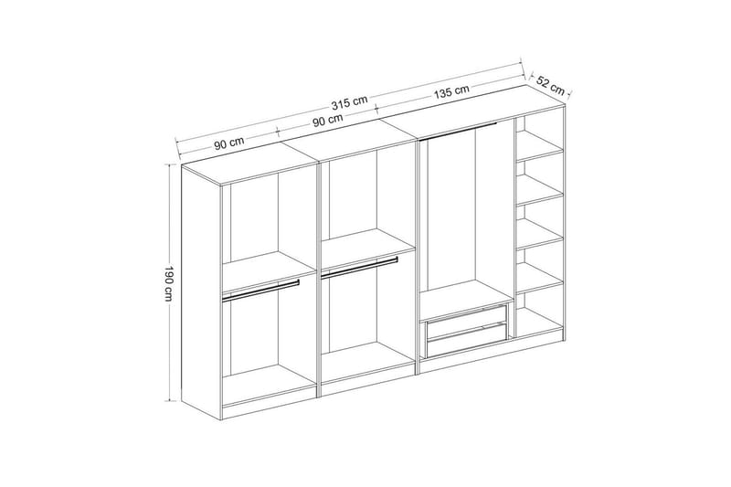 Fruitland Garderobe 315 cm - Grå/Hvit - Oppbevaring - Klesoppbevaring - Garderober & garderobesystem