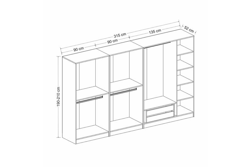 Fruitland Garderobe 315 cm - Hvit - Garderober & garderobesystem - Garderobeskap & klesskap