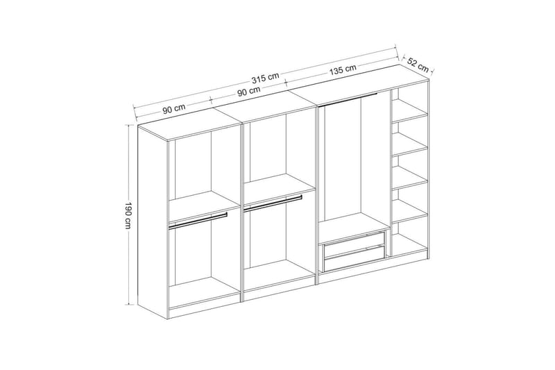 Fruitland Garderobe med Speil - Hvit - Oppbevaring - Klesoppbevaring - Garderober & garderobesystem