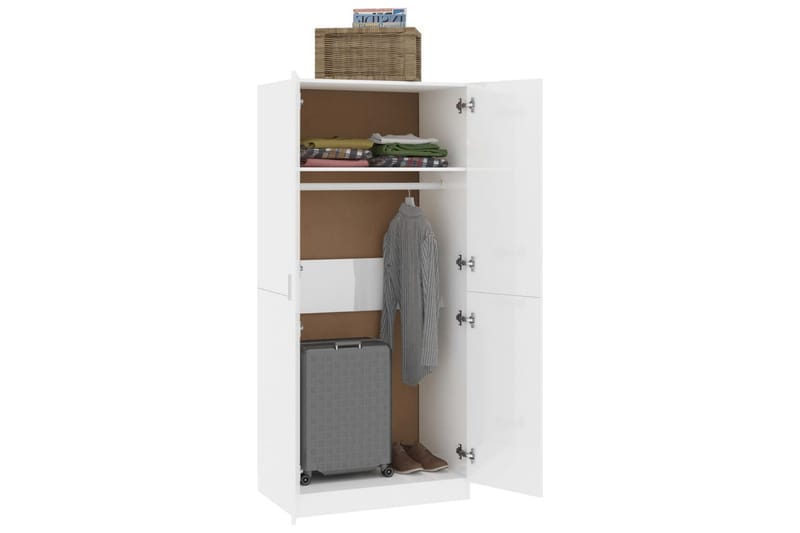 Garderobe høyglans hvit 80x52x180 cm sponplate - Oppbevaring - Klesoppbevaring - Garderober & garderobesystem