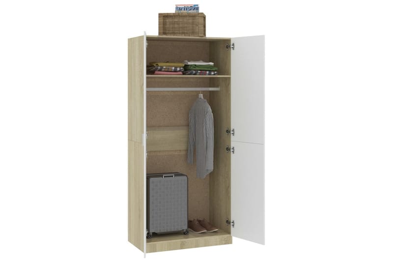 Garderobe hvit og sonoma eik 90x52x200 cm sponplate - Oppbevaring - Klesoppbevaring - Garderober & garderobesystem