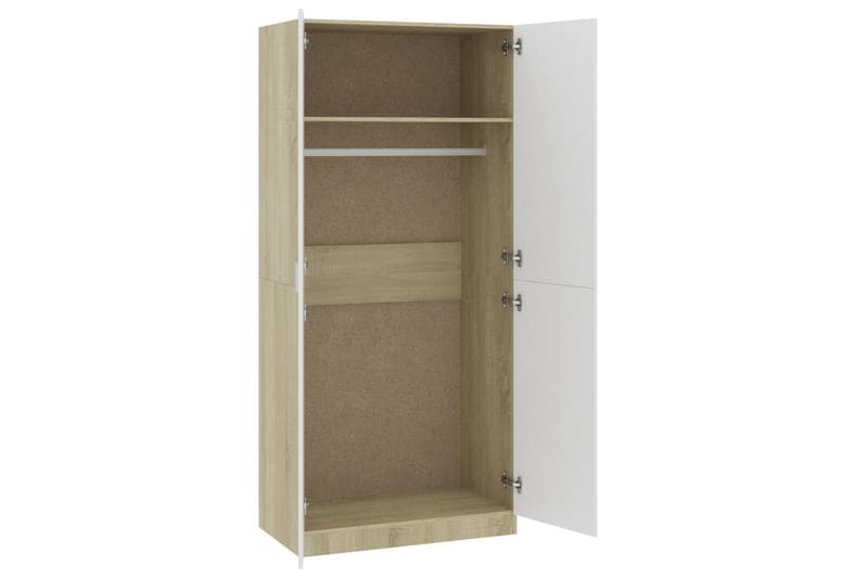 Garderobe hvit og sonoma eik 90x52x200 cm sponplate - Oppbevaring - Klesoppbevaring - Garderober & garderobesystem