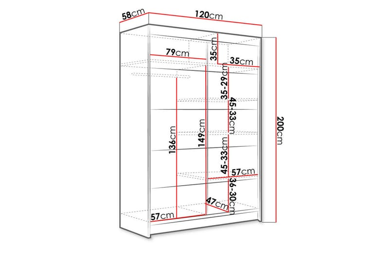 Garderobe Lino LED-belysning - Hvit - Oppbevaring - Klesoppbevaring - Garderober & garderobesystem