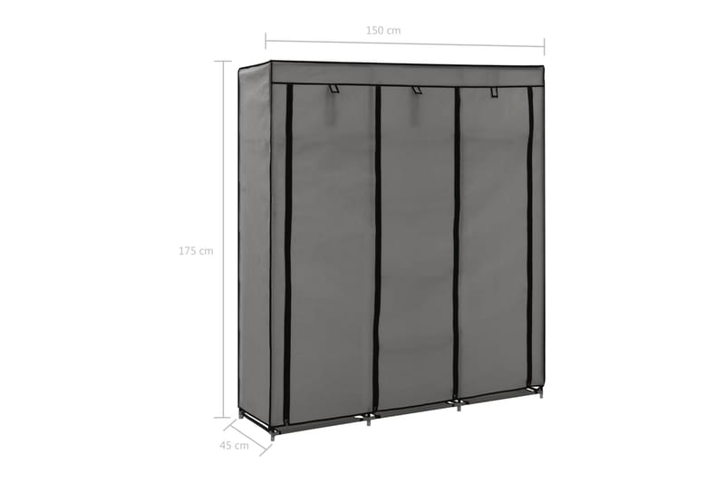 Garderobe med skap og stenger grå 150x45x175 cm stoff - Oppbevaring - Klesoppbevaring - Garderober & garderobesystem