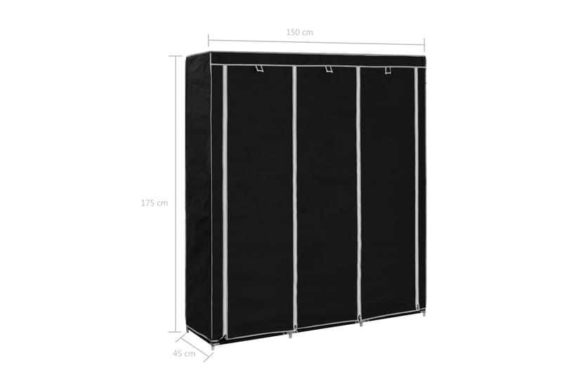 Garderobe med skap og stenger svart 150x45x175 cm stoff - Oppbevaring - Klesoppbevaring - Garderober & garderobesystem