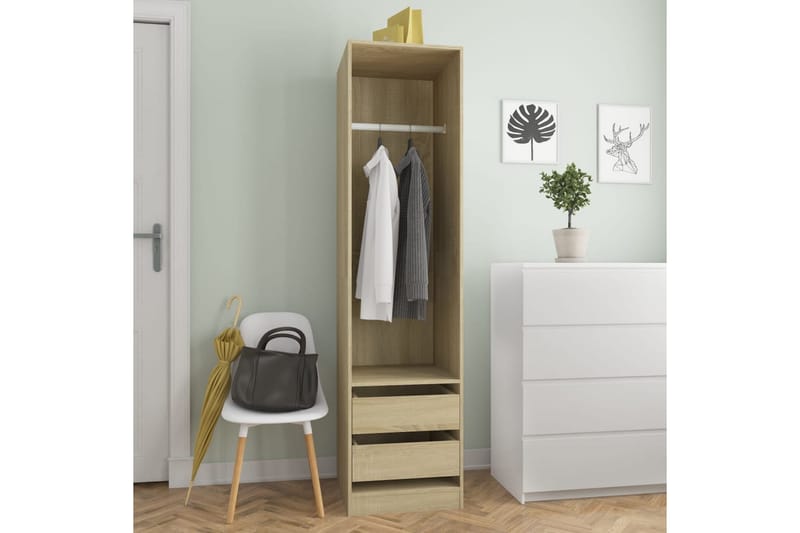 Garderobe med skuffer sonoma eik 50x50x200 cm sponplate - Brun - Oppbevaring - Klesoppbevaring - Garderober & garderobesystem